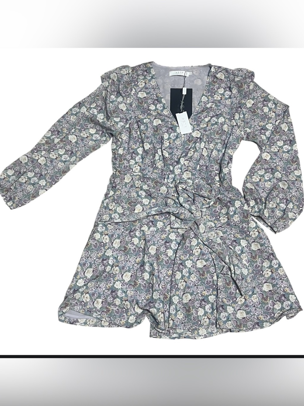 ASTR The Label Floral V-Neck Wrap Dress Purple Size XL NWT